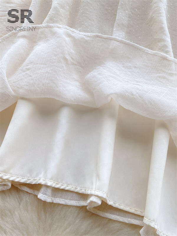 SINGREINY gyöngyfűző, fodros, elegáns női ing, masszív, nyakú váll nélkül, hosszú ujjú sifon női divat, őszi, alkalmi blúz