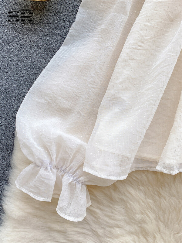 SINGREINY gyöngyfűző, fodros, elegáns női ing, masszív, nyakú váll nélkül, hosszú ujjú sifon női divat, őszi, alkalmi blúz