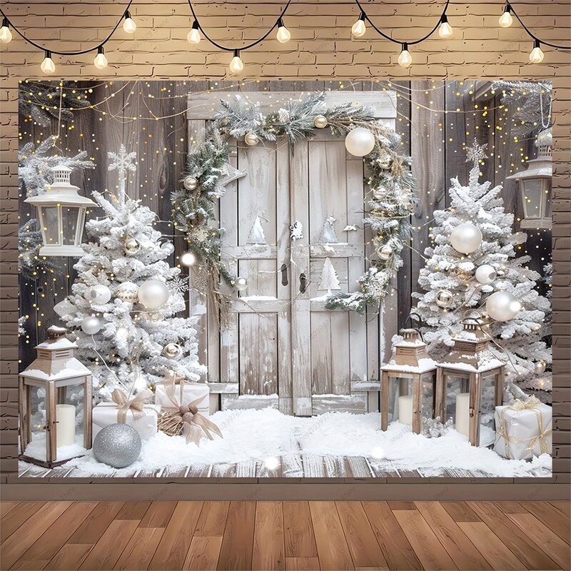 Fehér karácsonyi kandalló háttér karácsonyfa füzér Ajándék fotózás Háttér Családi Gyerekek Ünnepi Party Banner Fotóstúdió