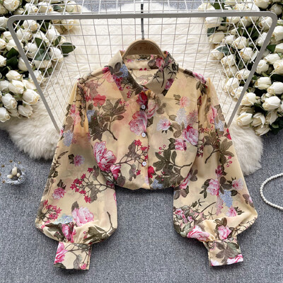 Vintage elegáns puff hosszú ujjú mintás blúz divatos ing Alkalmi elegáns felső tündér nyári női ing