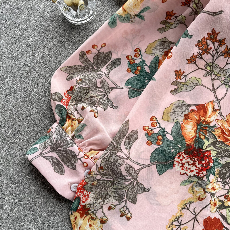 Vintage elegáns puff hosszú ujjú mintás blúz divatos ing Alkalmi elegáns felső tündér nyári női ing