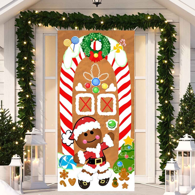 Újévi karácsonyi háttérdísz függőszövet karácsonyi ajtó háttér textil party dekoráció gobelin ajtóborító 2024