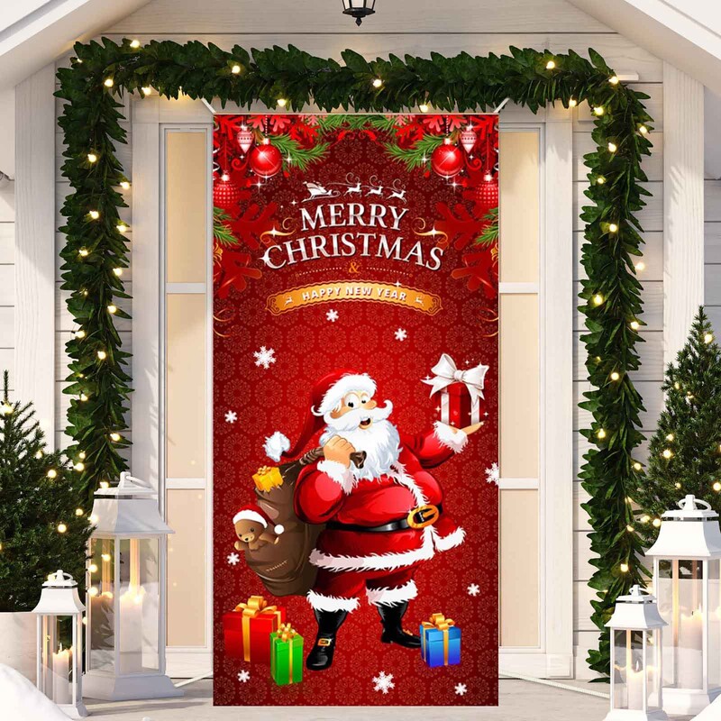 Újévi karácsonyi háttérdísz függőszövet karácsonyi ajtó háttér textil party dekoráció gobelin ajtóborító 2024