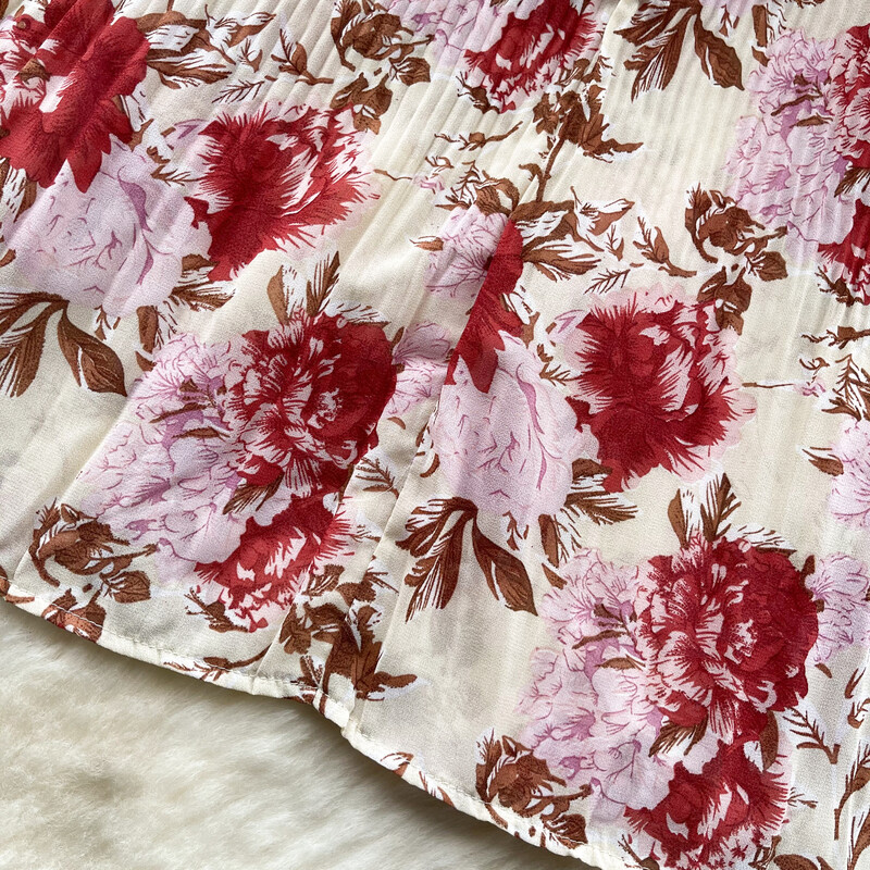 Elegáns Puff hosszú ujjú nyomtatott ing Vintage Elegáns Divat Alkalmi blúz Női masni Y2k Chiffon Nyári Top Új