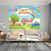 Φόντο Χρόνια πολλά για 1 άτομο, σχέδιο ρόδας λούνα παρκ και σχέδιο ντους με ουράνιο τόξο, πανό για πάρτι από πολυεστέρα