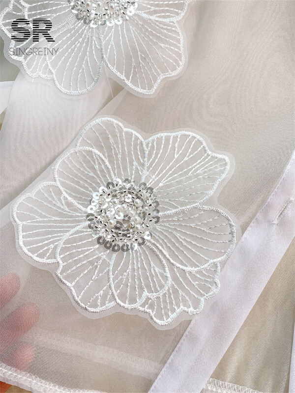 SINGREINY nyakkendő virág flitter bő ing női elegáns átlátszó hosszú ujjú hajtóka 2024 divatos női alkalmi karcsú blúz