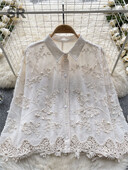 SINGREINY hímzéses bő ing női elegáns retro tömör hajtóka, hosszú ujjú kiváló minőségű női nyári divat udvari blúz