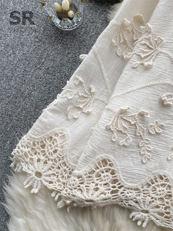 SINGREINY hímzéses bő ing női elegáns retro tömör hajtóka, hosszú ujjú kiváló minőségű női nyári divat udvari blúz