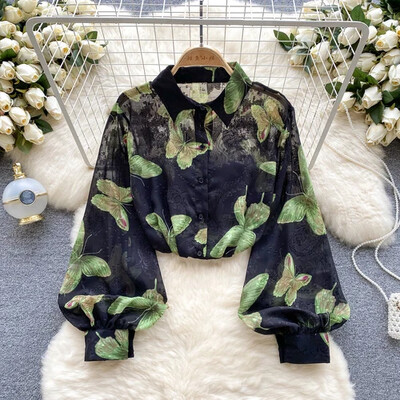 Vintage, elegáns, lámpás ujjú blúz, divatos pólónyakú ing alkalmi elegáns felső tündér nyári női