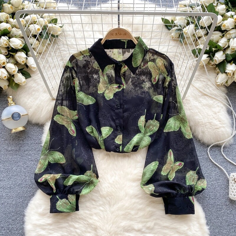 Vintage, elegáns, lámpás ujjú blúz, divatos pólónyakú ing alkalmi elegáns felső tündér nyári női