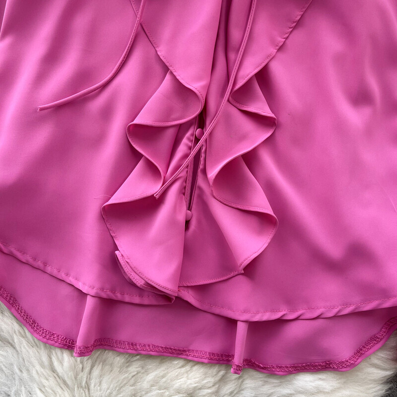 Elegáns, háromdimenziós virágos fodros V nyakú, puffos ujjú felső Vintage Fairy Crop felső őszi női ruházat