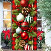 Χριστουγεννιάτικα κουκουνάρια και καρό καλύμματα πόρτας για γιορτινή διακόσμηση, τέλεια για διακόσμηση εισόδου και δωματίου