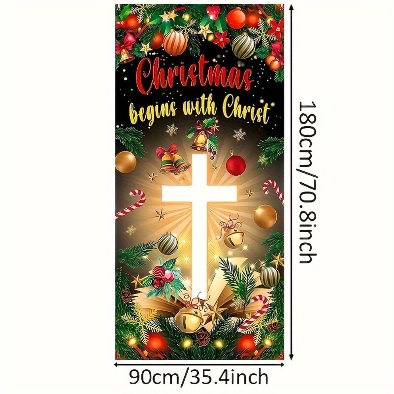 Ziemassvētku krusts Reliģiskās durvis Dekorēts Reklāmkarogs Ziemassvētku Sākums Kristus Veranda zīme Fotoattēla fona fons