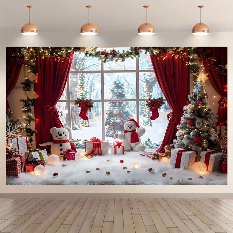 Vibrant Winter Wonderland Crăciun fundal fotografie - Oameni de zăpadă, pomi de Crăciun și scene rurale cu ferestre ale petrecerilor de vacanță
