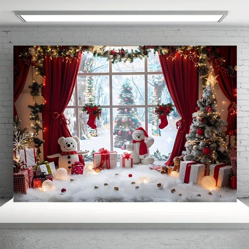 Vibrant Winter Wonderland Crăciun fundal fotografie - Oameni de zăpadă, pomi de Crăciun și scene rurale cu ferestre ale petrecerilor de vacanță