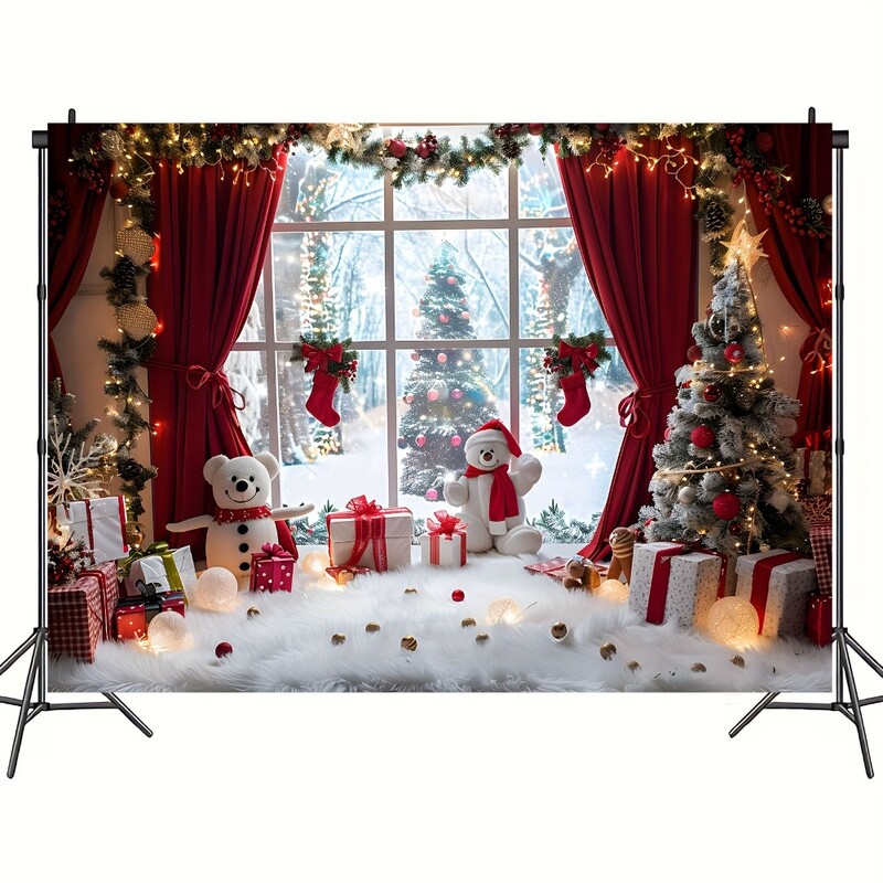 Vibrant Winter Wonderland Crăciun fundal fotografie - Oameni de zăpadă, pomi de Crăciun și scene rurale cu ferestre ale petrecerilor de vacanță