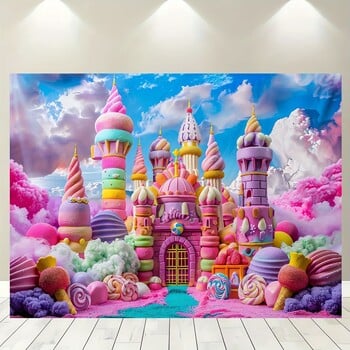 Многоцелеви фонов банер Fantasy Candy Land - Полиестерна фея Замък и пейзажна декорация от сладолед рожден ден