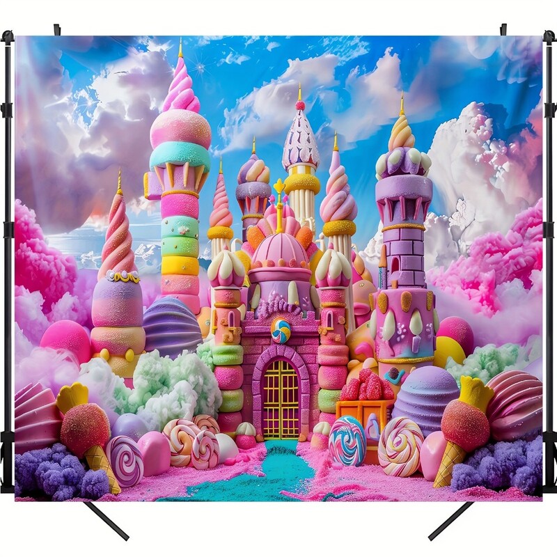 Többcélú Fantasy Candy Land háttér banner - poliészter tündér Vár és fagylalt táj dekoráció születésnap