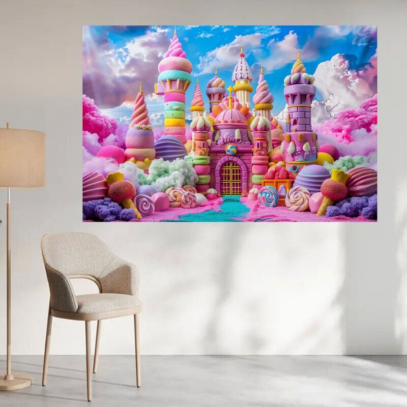 Többcélú Fantasy Candy Land háttér banner - poliészter tündér Vár és fagylalt táj dekoráció születésnap