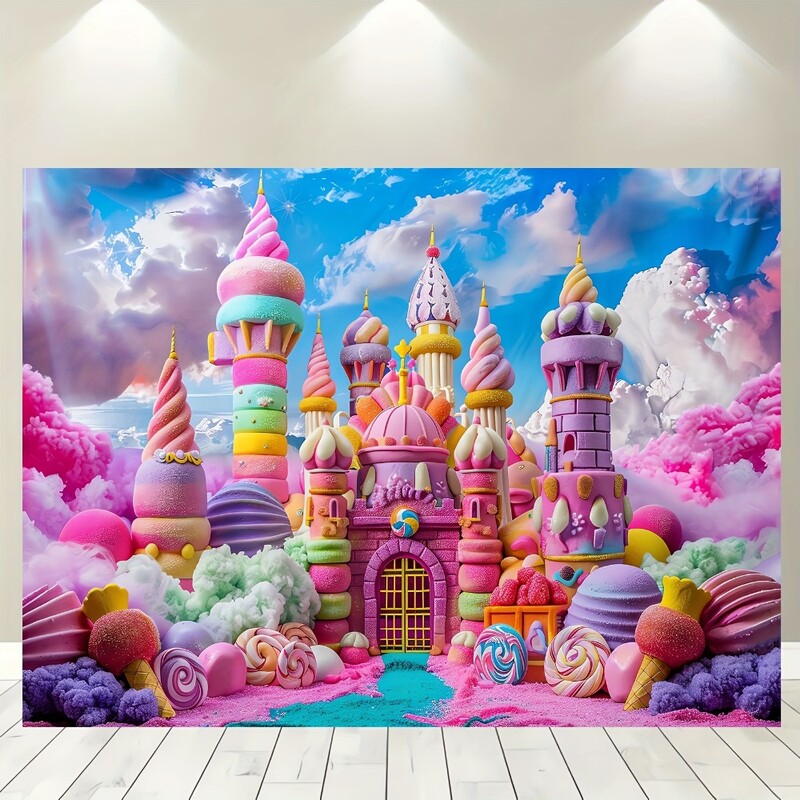 Többcélú Fantasy Candy Land háttér banner - poliészter tündér Vár és fagylalt táj dekoráció születésnap