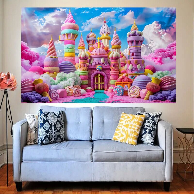 Többcélú Fantasy Candy Land háttér banner - poliészter tündér Vár és fagylalt táj dekoráció születésnap