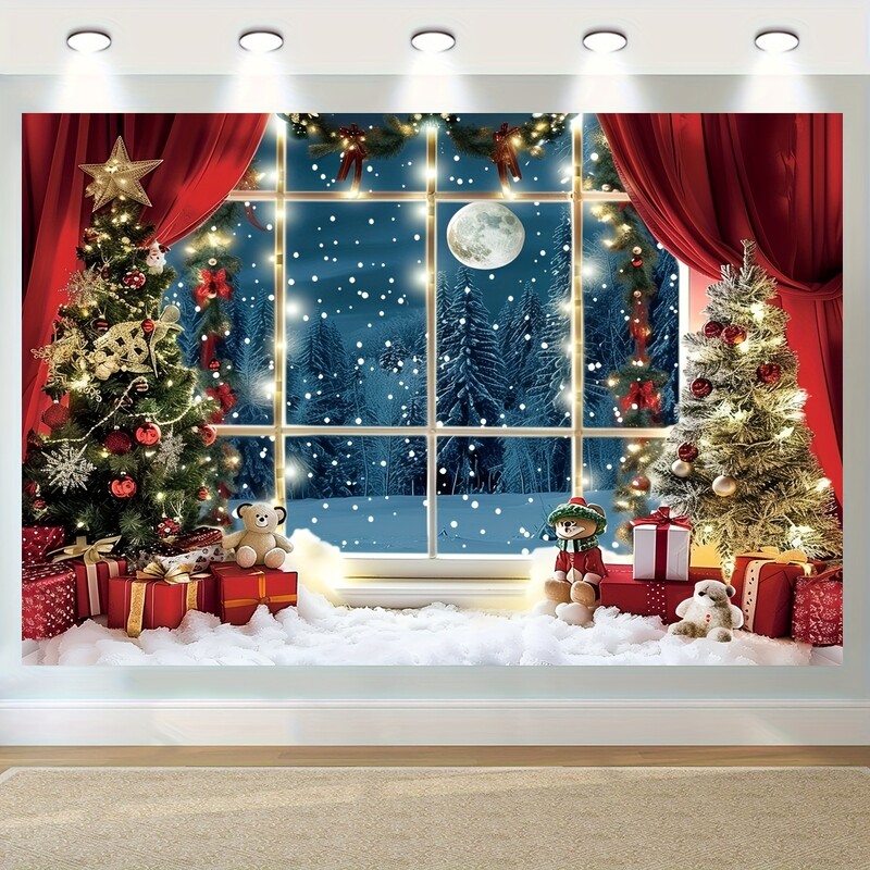 Fundal din poliester cu desene animate de iarnă din Țara Minunilor, Crăciun, decorațiuni pentru ziua de naștere