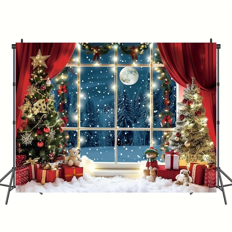 Fundal din poliester cu desene animate de iarnă din Țara Minunilor, Crăciun, decorațiuni pentru ziua de naștere