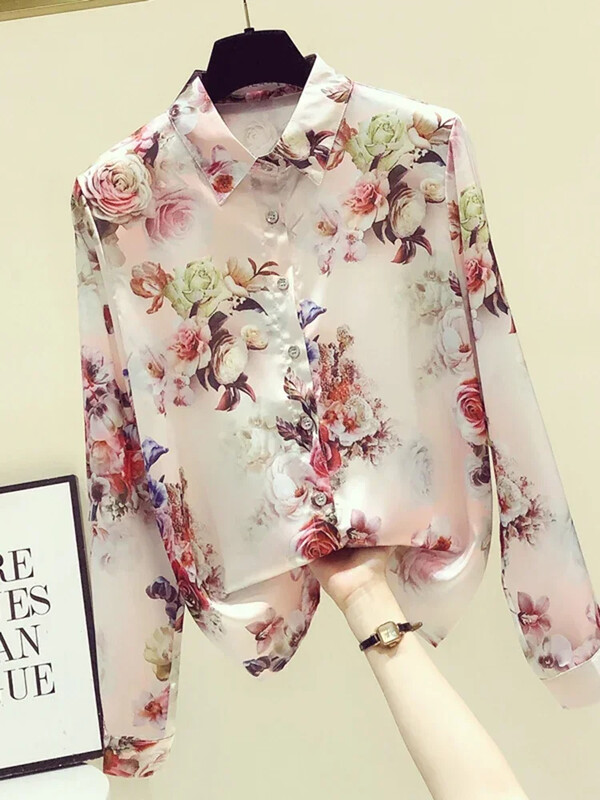 Jauna stila šifona krekls ar garām piedurknēm Sieviešu pavasara drēbes Sieviešu, salds, moderns, nolaižams apkakle Biroja dāmu blūze C219