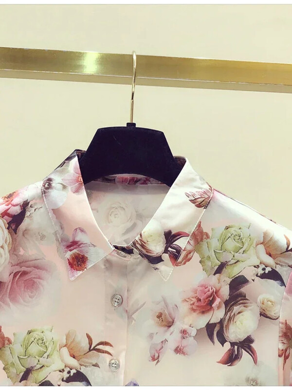 Jauna stila šifona krekls ar garām piedurknēm Sieviešu pavasara drēbes Sieviešu, salds, moderns, nolaižams apkakle Biroja dāmu blūze C219