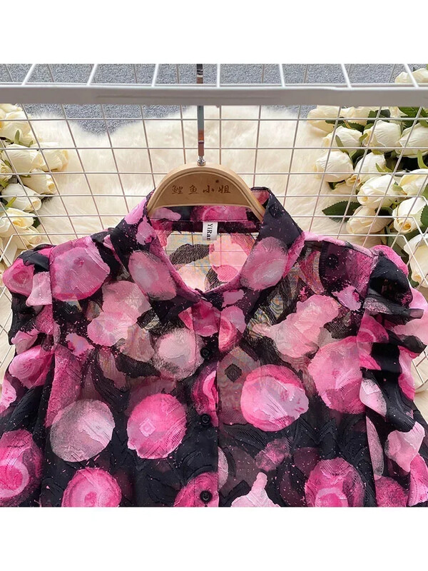 Női tavaszi őszi ing Retro romantikus hangulatú nyomott ing buborékos ujjakkal Design kiváló minőségű kis stílusú felső D5496