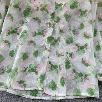 Vintage Floral Print Puff Μακρυμάνικη Μπλούζα Λεπτή Κομψή Κορεάτικη Μόδα Crop Top Σέξι Άνοιξη Καλοκαιρινό γυναικείο πουκάμισο Femme Blusa