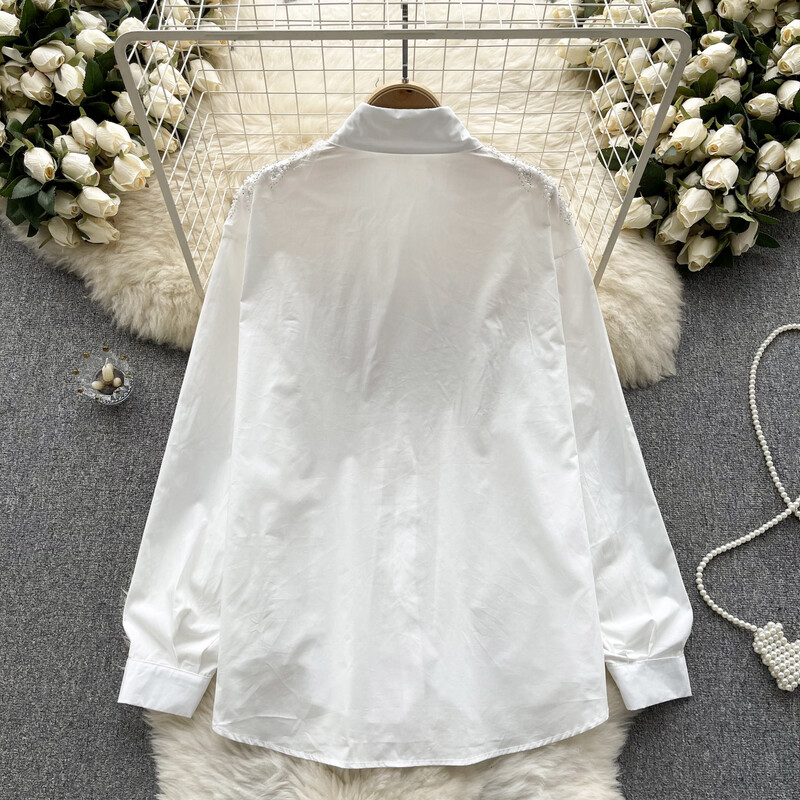 Vintage rajnai köves flitteres hosszú ujjú blúz karcsú, elegáns, divatos Crop felső szexi tavaszi őszi női ing