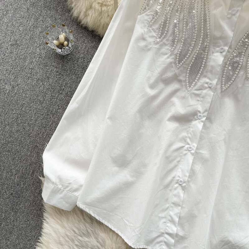 Vintage rajnai köves flitteres hosszú ujjú blúz karcsú, elegáns, divatos Crop felső szexi tavaszi őszi női ing