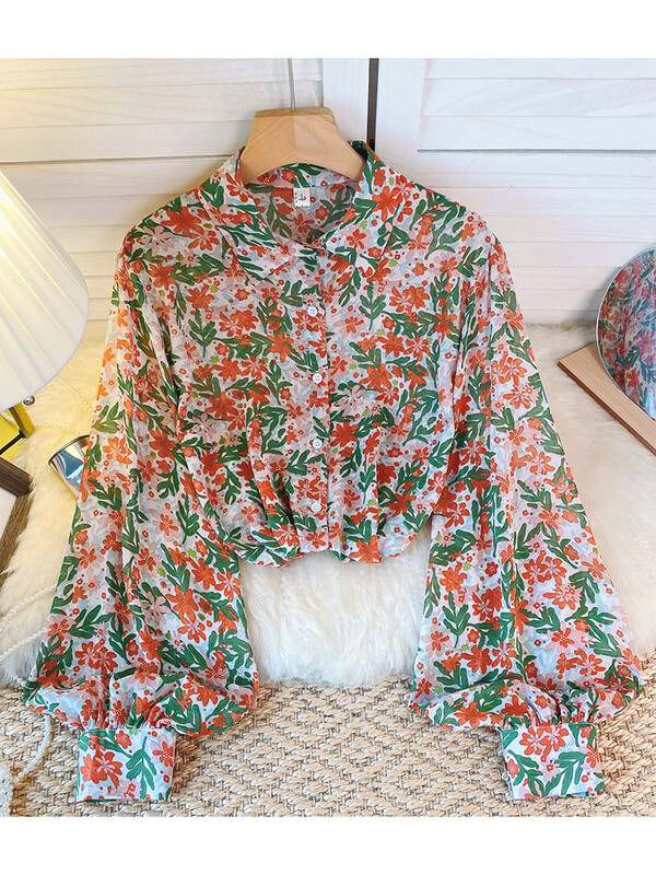 Női Sprin őszi ing póló nyakú, hosszú ujjú, egysoros, nyomott sifon ing Vékony Western sokoldalú karcsú felső D5499