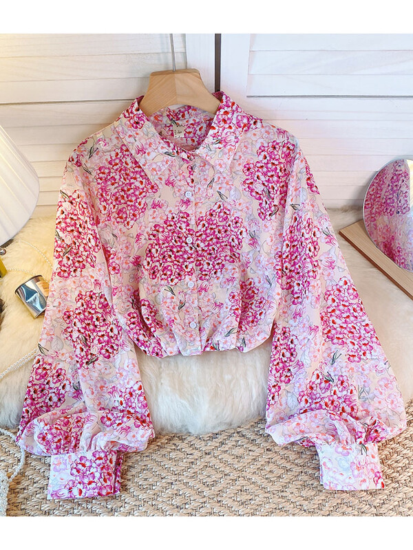 Női Sprin őszi ing póló nyakú, hosszú ujjú, egysoros, nyomott sifon ing Vékony Western sokoldalú karcsú felső D5499