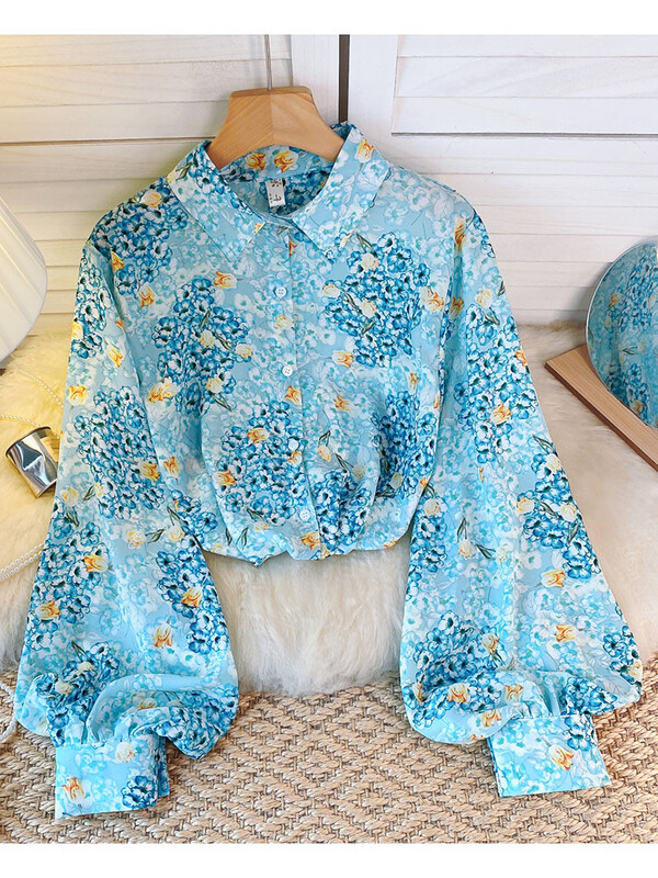 Női Sprin őszi ing póló nyakú, hosszú ujjú, egysoros, nyomott sifon ing Vékony Western sokoldalú karcsú felső D5499