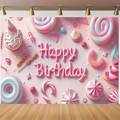 Szivárvány és felhők 3D Boldog születésnapot fotózás Háttér dekoráció Banner Színes léggömbök és gyertyák téma Photo Booth