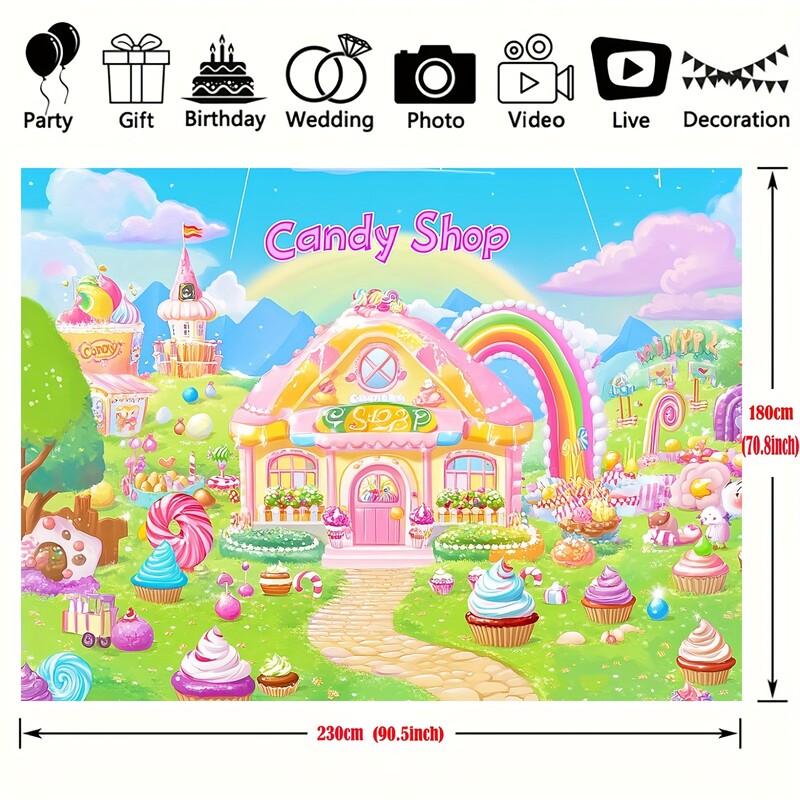 Candyland Rainbow dzimšanas dienas ballītes fons — ar saldo konfekšu tēmu veidots poliestera dekors foto kabīnei un istabai