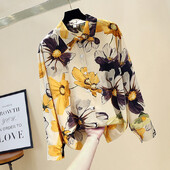 Pavasara rudens sieviešu blūze korejiešu modes stila apdrukas blūze ar garām piedurknēm Jauna brīva sieviešu topi DE745