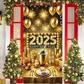 2025 Happy New Year Ajtóburkolat - Pezsgő és tűzijáték design, tökéletes a bejárathoz és a szoba dekorációjához