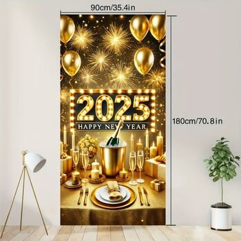 2025 Happy New Year Κάλυμμα πόρτας - Σχέδιο σαμπάνιας και πυροτεχνημάτων, ιδανικό για διακόσμηση εισόδου και δωματίου