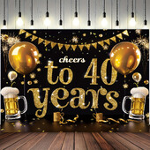 Elemente esențiale pentru petrecerea de 40 de ani: Banner de fundal din poliester pentru 40 de ani cu design de balon și halbă de bere