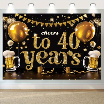 Τα απαραίτητα για το πάρτι γενεθλίων 40: Cheers 40 years polyester background banner με κούπα μπύρας και σχέδιο μπαλόνι