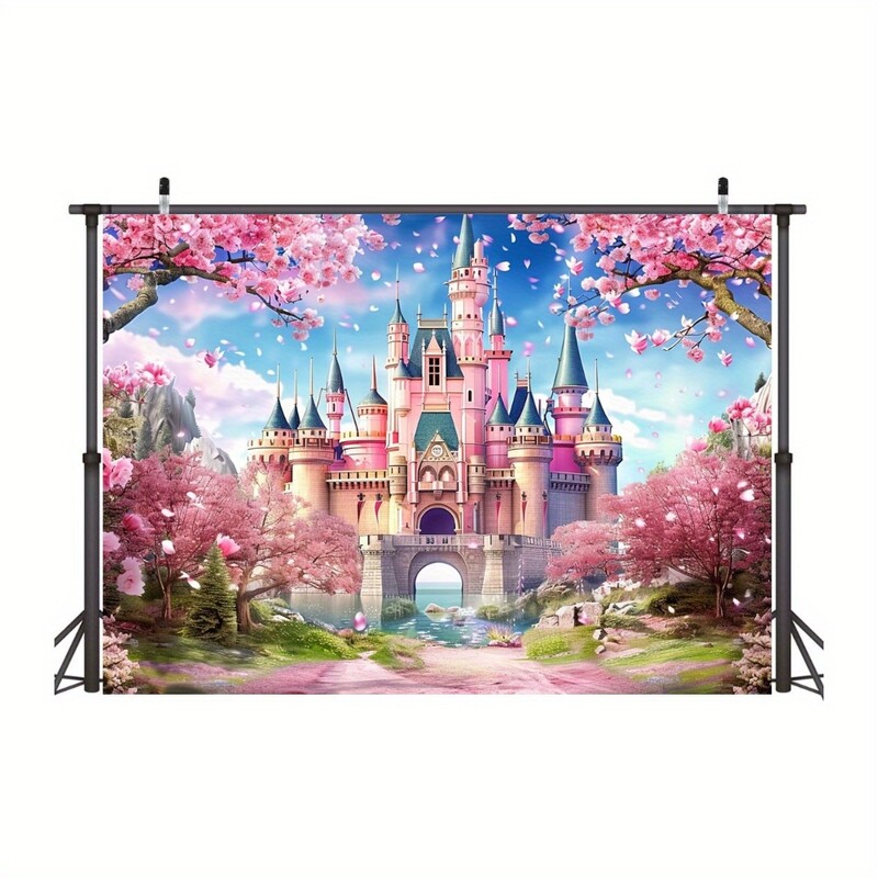Fundal fermecător al castelului de basm cu flori de cireș roz vibrant - zile de naștere, nunți, petreceri și ocazii speciale