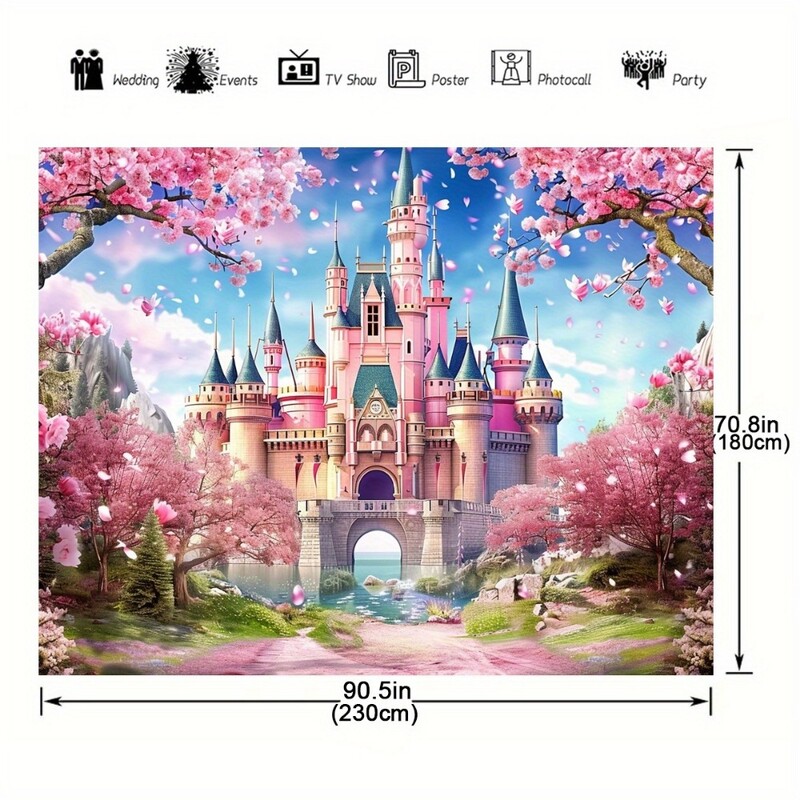 Fundal fermecător al castelului de basm cu flori de cireș roz vibrant - zile de naștere, nunți, petreceri și ocazii speciale