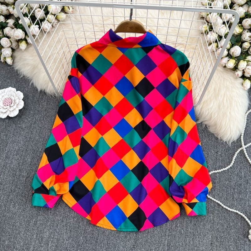 Pavasario rudens gatvės stiliaus madingi marginti marškiniai moteriški Harajuku Y2elegant Y2K megztiniai laisvalaikio chalatas moteriškas vintažas, tinkantis visiems
