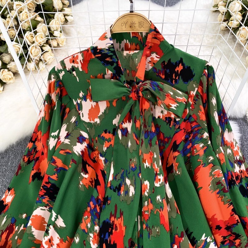 Neploe FKoreai Ashion V-nyakú masnis ingek Női Őszi Lámpás bő ujjú blúzok Y2k Vintage virágmintás Blusas Mujer