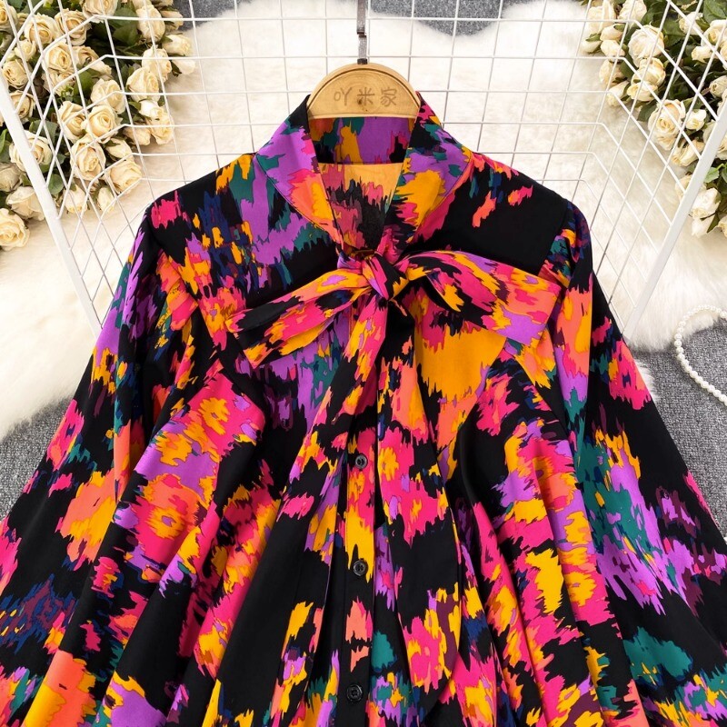 Neploe FKoreai Ashion V-nyakú masnis ingek Női Őszi Lámpás bő ujjú blúzok Y2k Vintage virágmintás Blusas Mujer