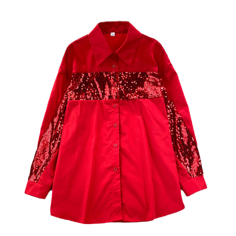 Μόδα φθινοπώρου Γυναικείες μπλούζες Πωλήσεις με παγιέτες Μονό πουκάμισο με πέτο γιακά πουκάμισο French Chic Casual Γυναικεία Blusa Dropshipping