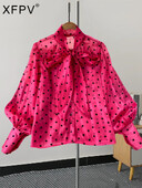 XFPV édes fodros állógallér hosszú ujjú temperamentumos ing pöttyös ing női koreai divat tavaszi nyár 2024 SM11350